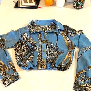 Fashion Nova long sleeve button down crop top